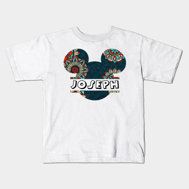 Joseph Name With Seamless Pattern Kids T-Shirt by Maddalena's